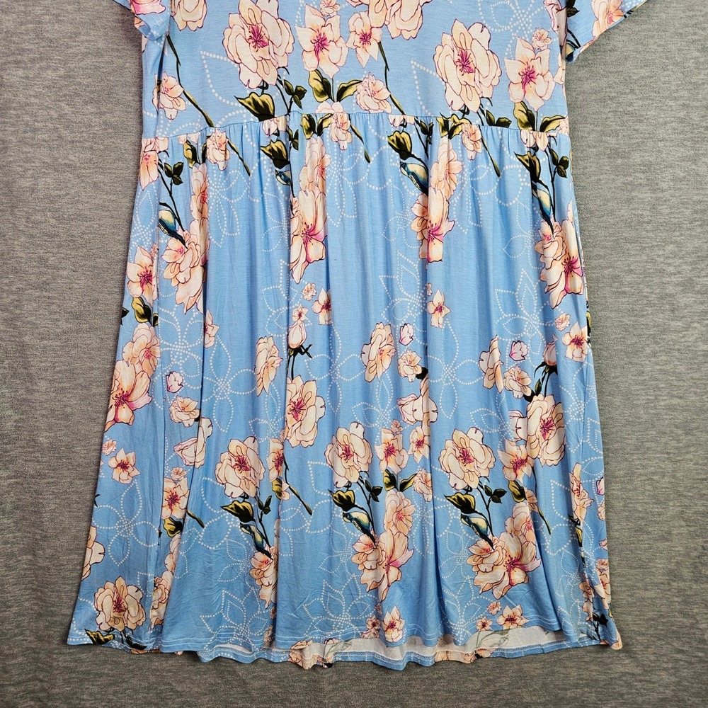 Poseshe Womens 3XL Blue Floral Babydoll Dress Short Sleeve Rayon Stretch Jersey - Picture 4 of 12